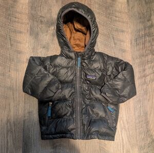 Patagonia Hi-Loft Down Sweater Hoody Jacket Gray Boy Toddler Puffer Coat 12-18 M